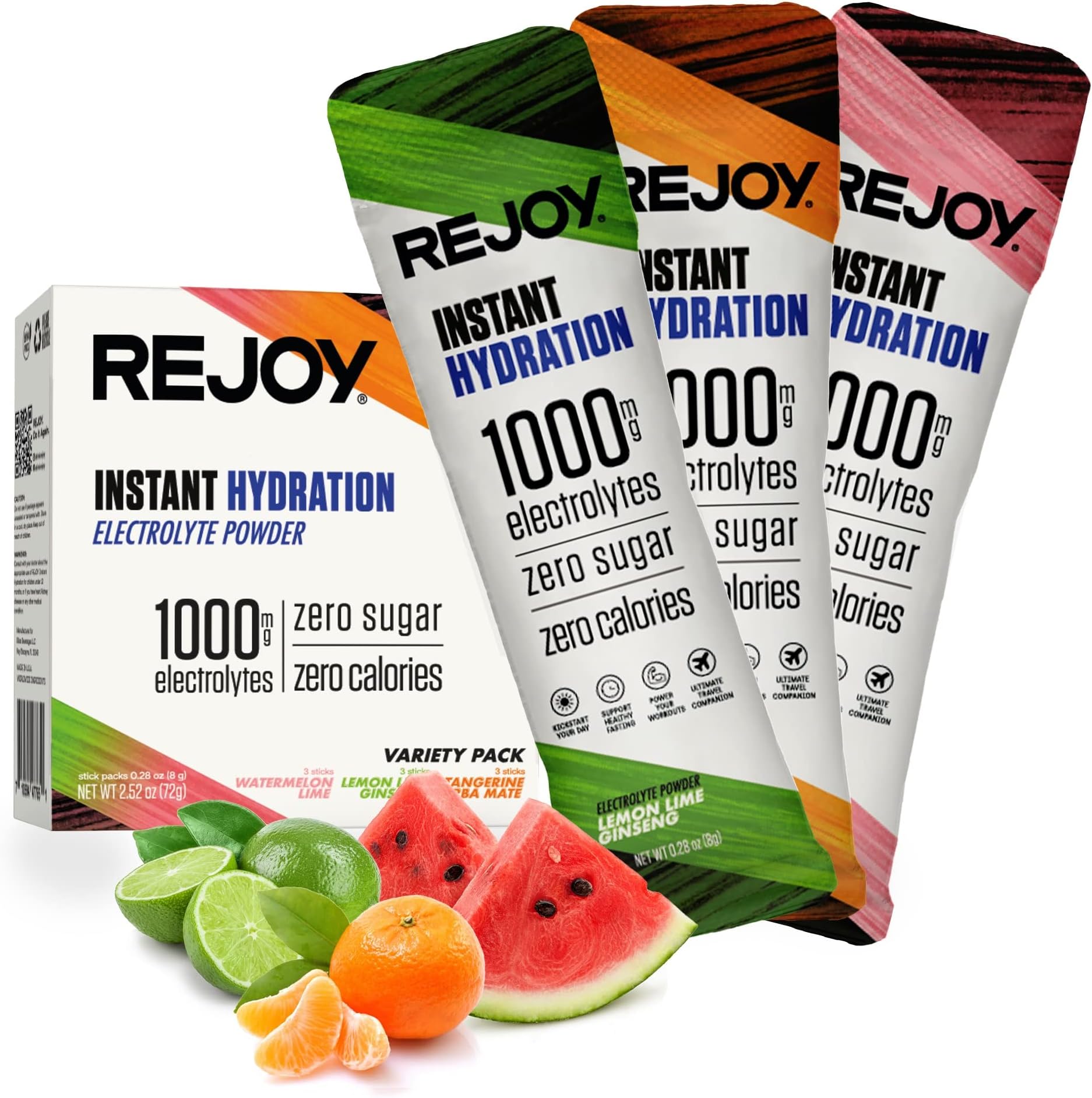 REJOY Sugar Free Electrolytes Powder Packets - Keto Paleo Hydration Supplement Drink Mix, Organic Ingredients, 1000 mg Electrolytes, (9 Count) (Variety Pack)