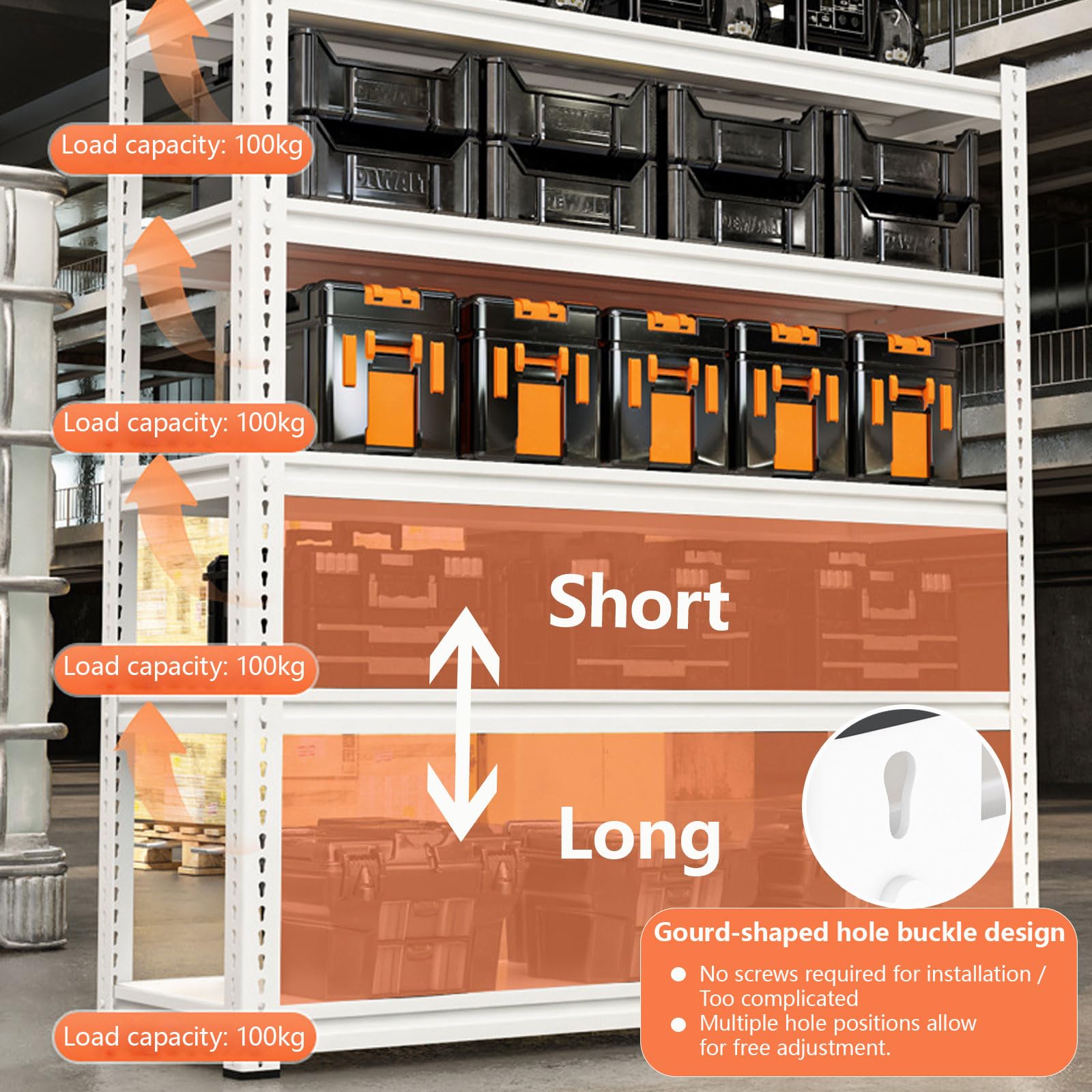 Generisch Lagerregal Metall, 500kg Gesamtlast - 120x40x180cm, 5 Böden (100kg/Boden),Schwarz,59x16x71''