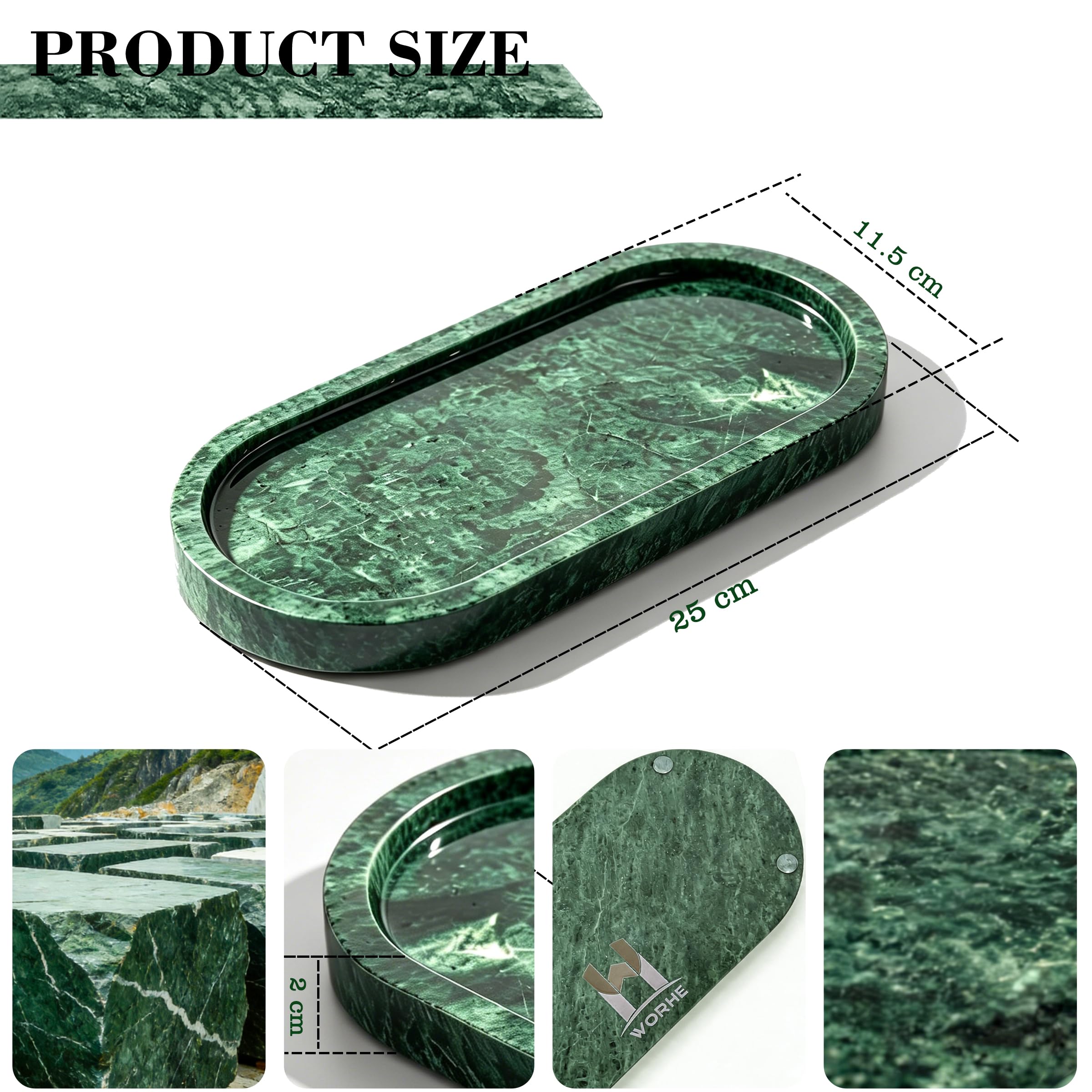 Italy - Bandeja ovalada de mármol (25 x 11,5 x 2 cm), color verde