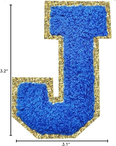 Miniatura 184 de Parches de letras termo-adhesivas de felpilla para chaquetas, parches de letras universitarias con brillantina para planchar en la letra azul A
