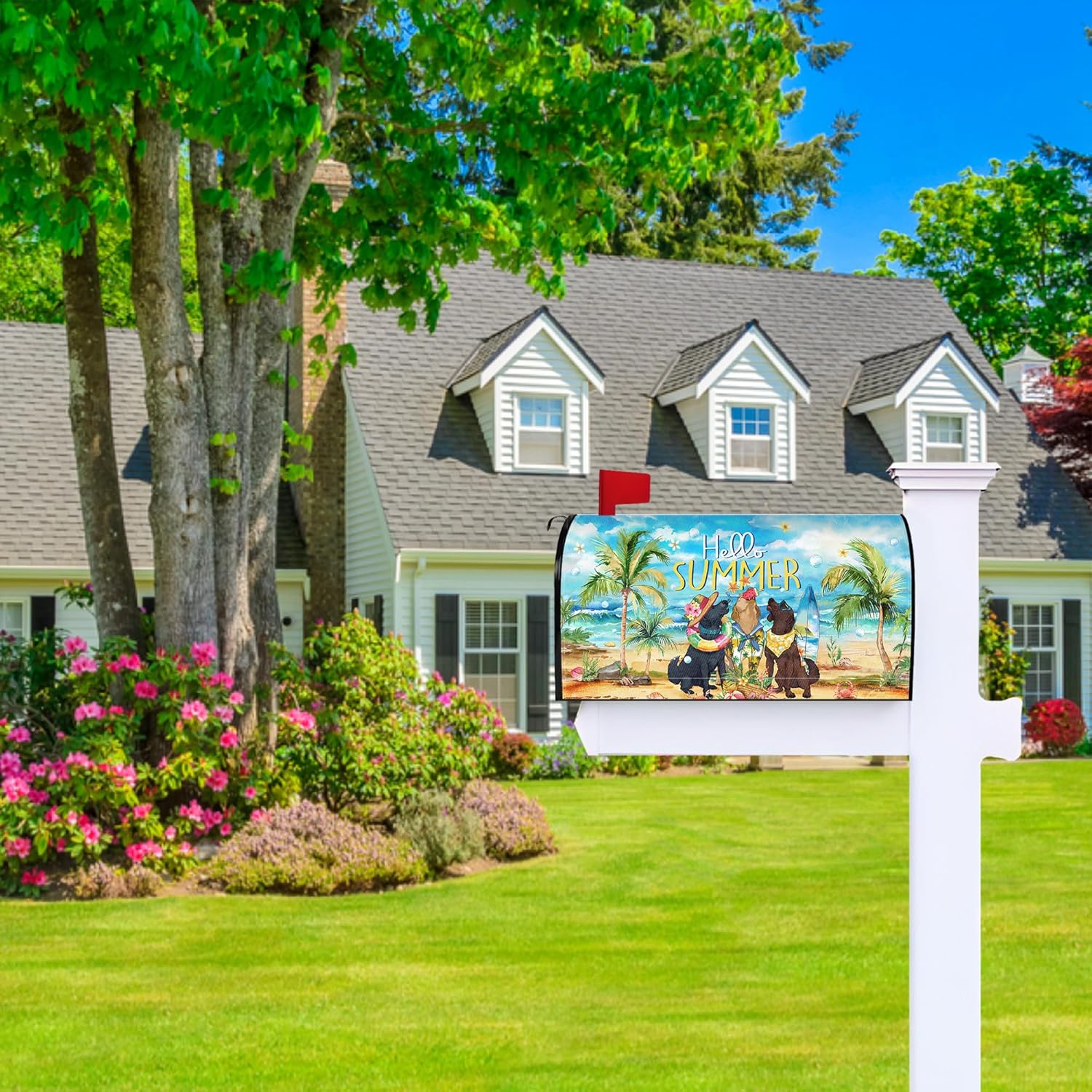 Summer Dog Mailbox Covers Magnetic Hello Summer Mailbox Cover Seasonal Post Letter Box Cover for Garden Yard Decor 21x18 Inch