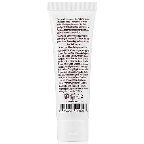 Miniatura 2 de AVYA Honey + Amber Exfoliating Scrub (tamaño de viaje, 1 onza líquida), limpieza profunda con poder antioxidante de miel y bambú para una textura