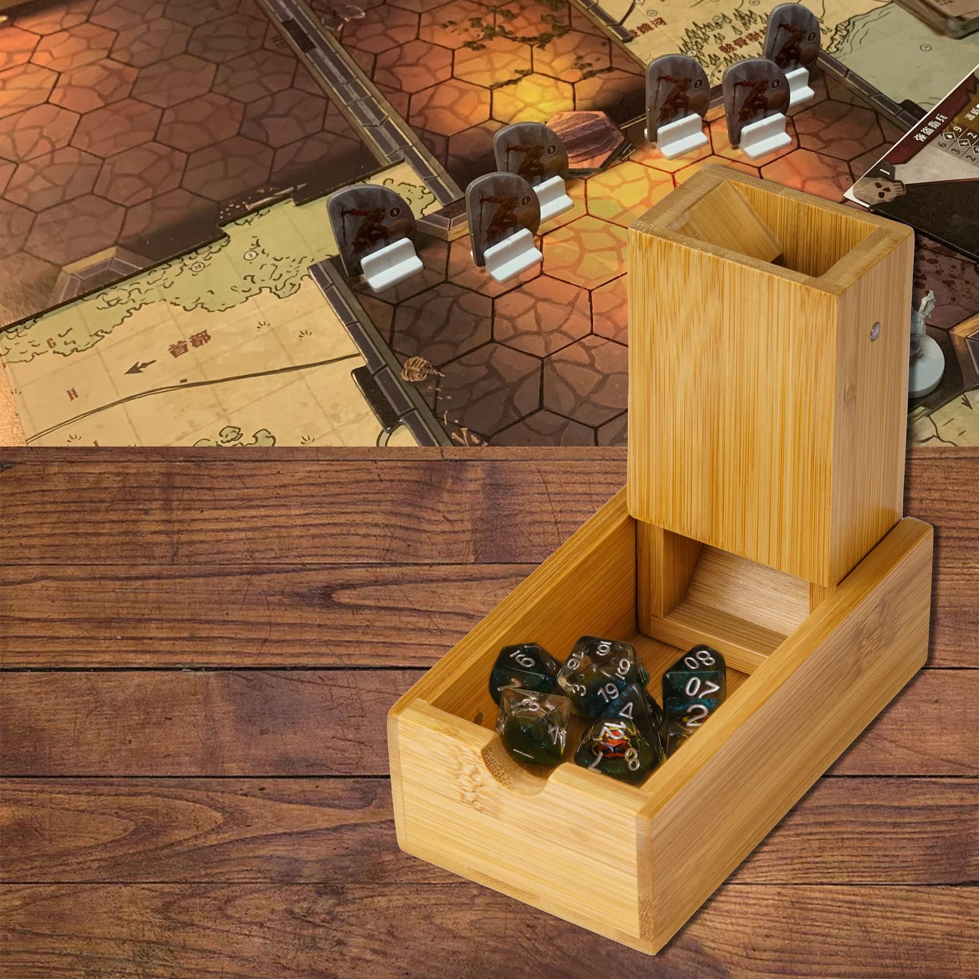 Cusdie Torre de Dados de bambú Plegable de Madera para Dungeons and Dragons, Juego de Mesa, D&D, RPG (sin Logotipo)