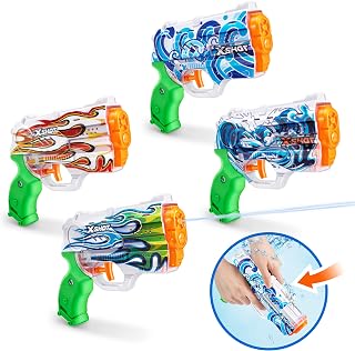 XSHOT Fast-Fill Skins Nano Water Blasters 4-Pack by ZURU - 1-Second Refill, 30ft Range, Hydra Waves Flames Skins