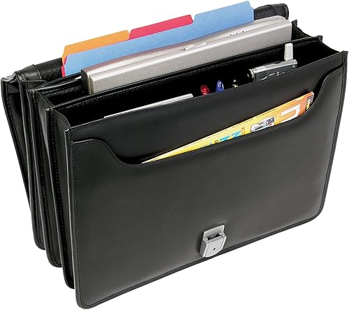 Miniatura 4 de McKlein, Serie I, RIVER NORTH, cuero de napa de cachemira de grano completo, maletín para portátil de 15 pulgadas, con triple compartimento, negro