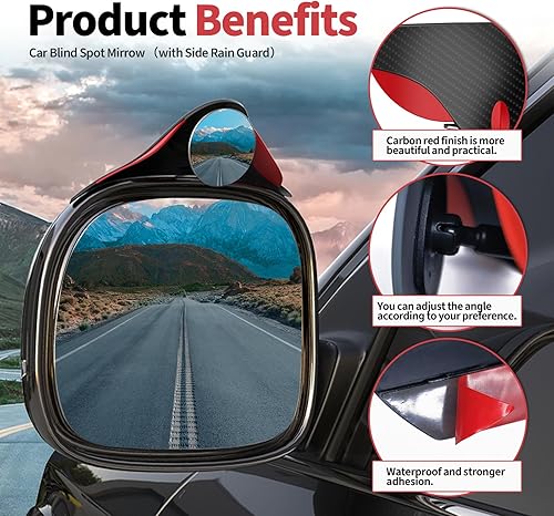 Miniatura 2 de Espejo de punto ciego para automóvil con cejas laterales de lluvia, espejo retrovisor convexo HD gran angular 2 en 1 con protectores de lluvia,