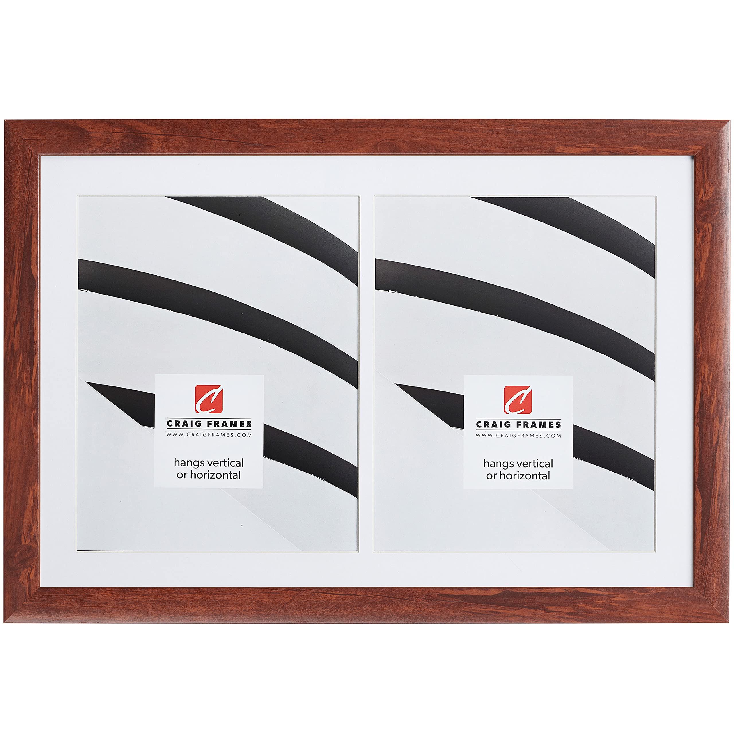 Craig Frames 12 x 18 Inch Honey Brown Picture Frame, Single White Collage Mat with 2, 8 x10 Inch Openings