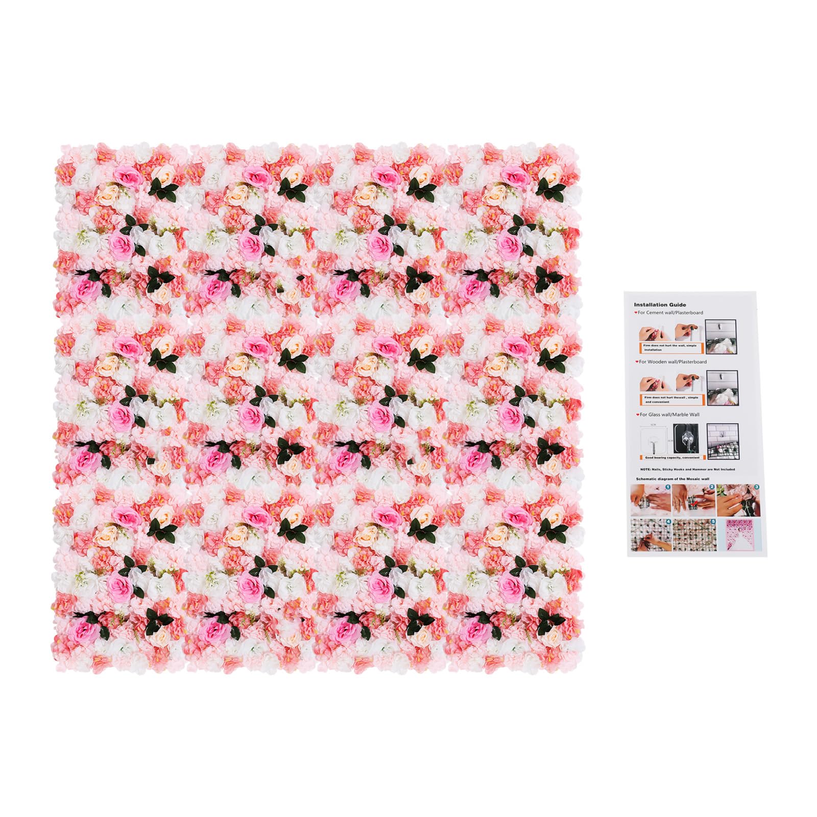 Künstliche Blumenwandpaneel Hochzeit Deko 12er Set, 60x40 cm | Seidenstoff, Wanddeko Blumen, für Valentinstag, Zuhausedekoration
