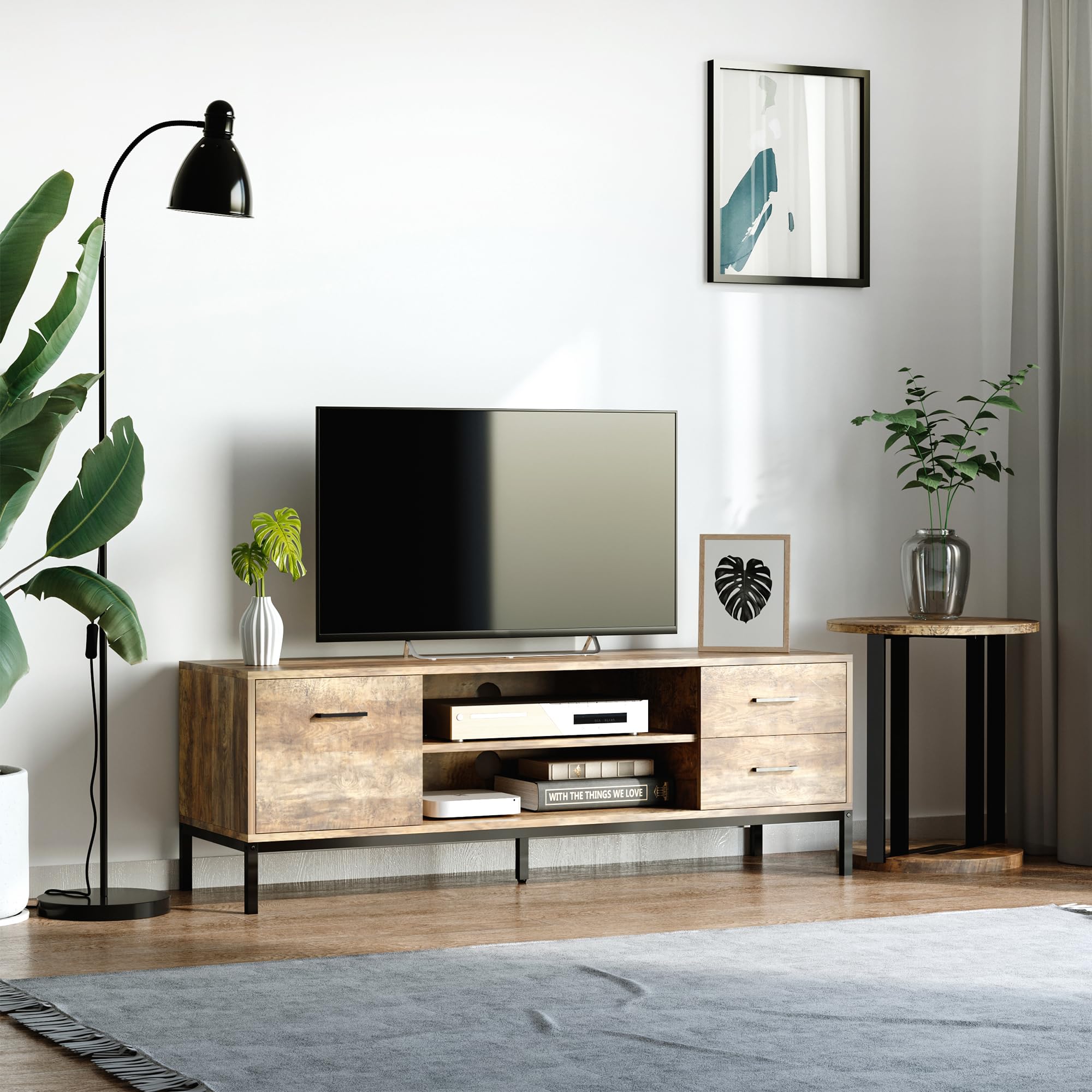 HOMCOM Mobile TV Fino a 50" con un Armadietto e 2 Cassetti in Truciolato, 132x39x45.5cm, Caffè