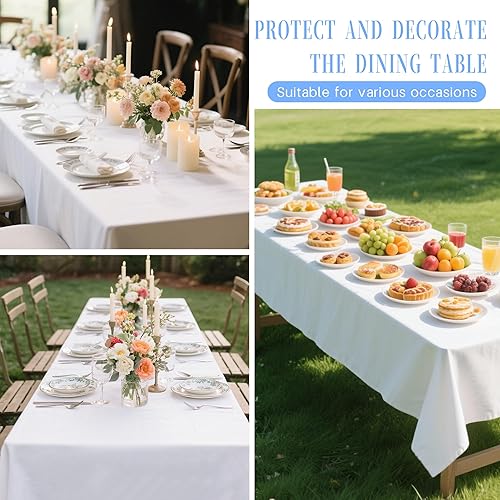 Miniatura 34 de BIGTONE Paquete de 12 manteles rectangulares blancos de 60 x 102 pulgadas, embalaje de cinta cruzada reutilizable para mesas de 6 pies, mantel