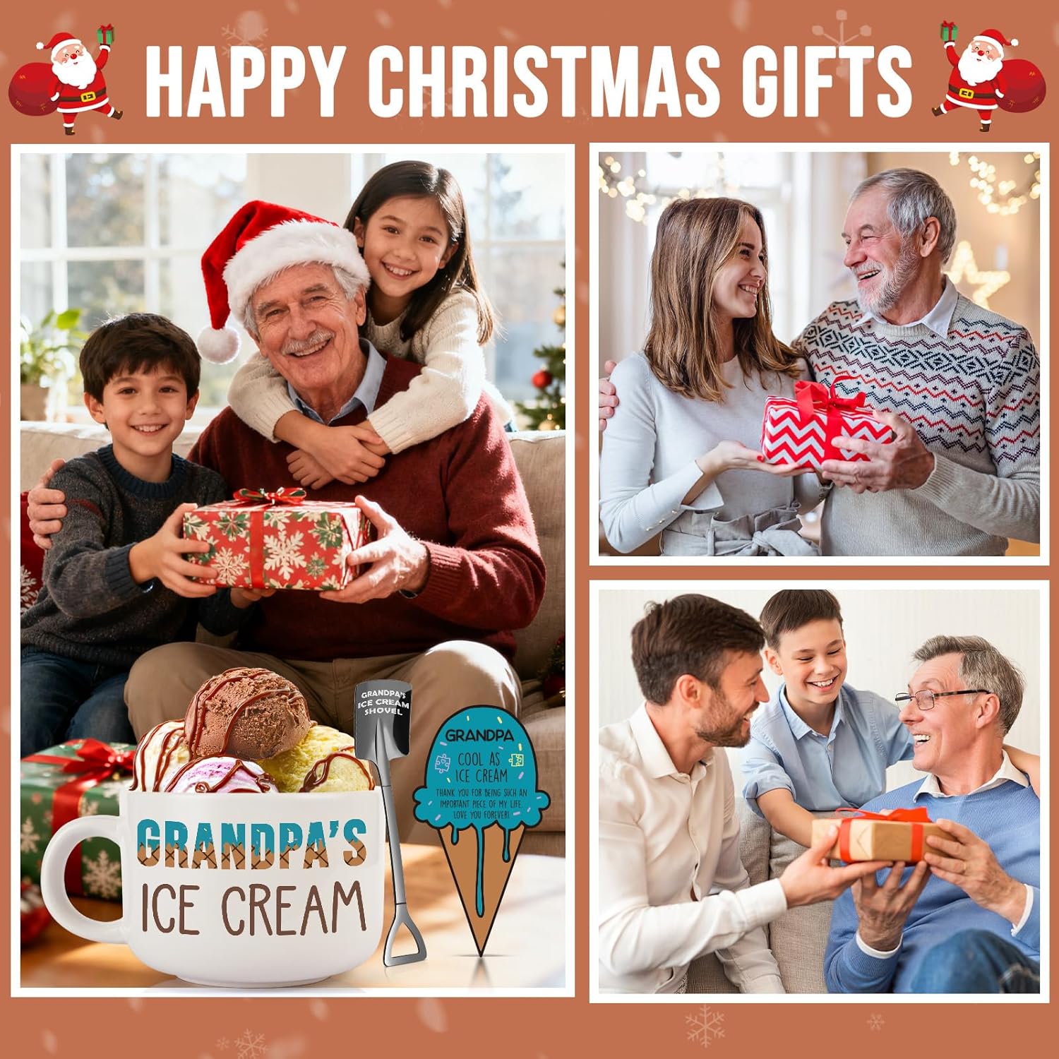 Grandpa Gifts for Christmas - Ideal Day Birthday Christmas Gifts for Grandpa Grandfather from Granddaughter Grandkids, Grandpa's Ice Cream Bowl with Shovel Set Present Father's Day Xmas - Image 6