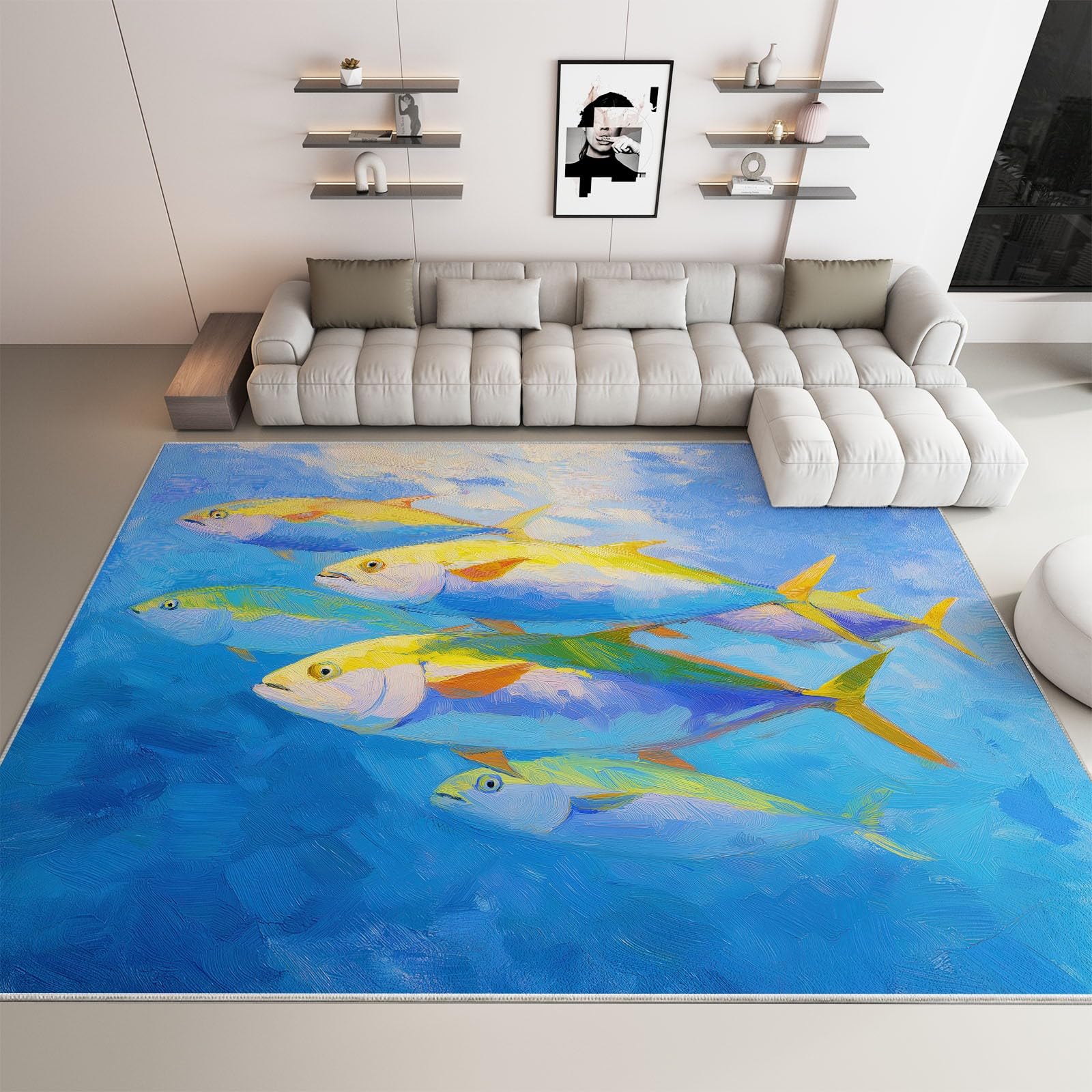 Tapis de salon lavable 80x150 cm tapis chambre antidérapant bleu