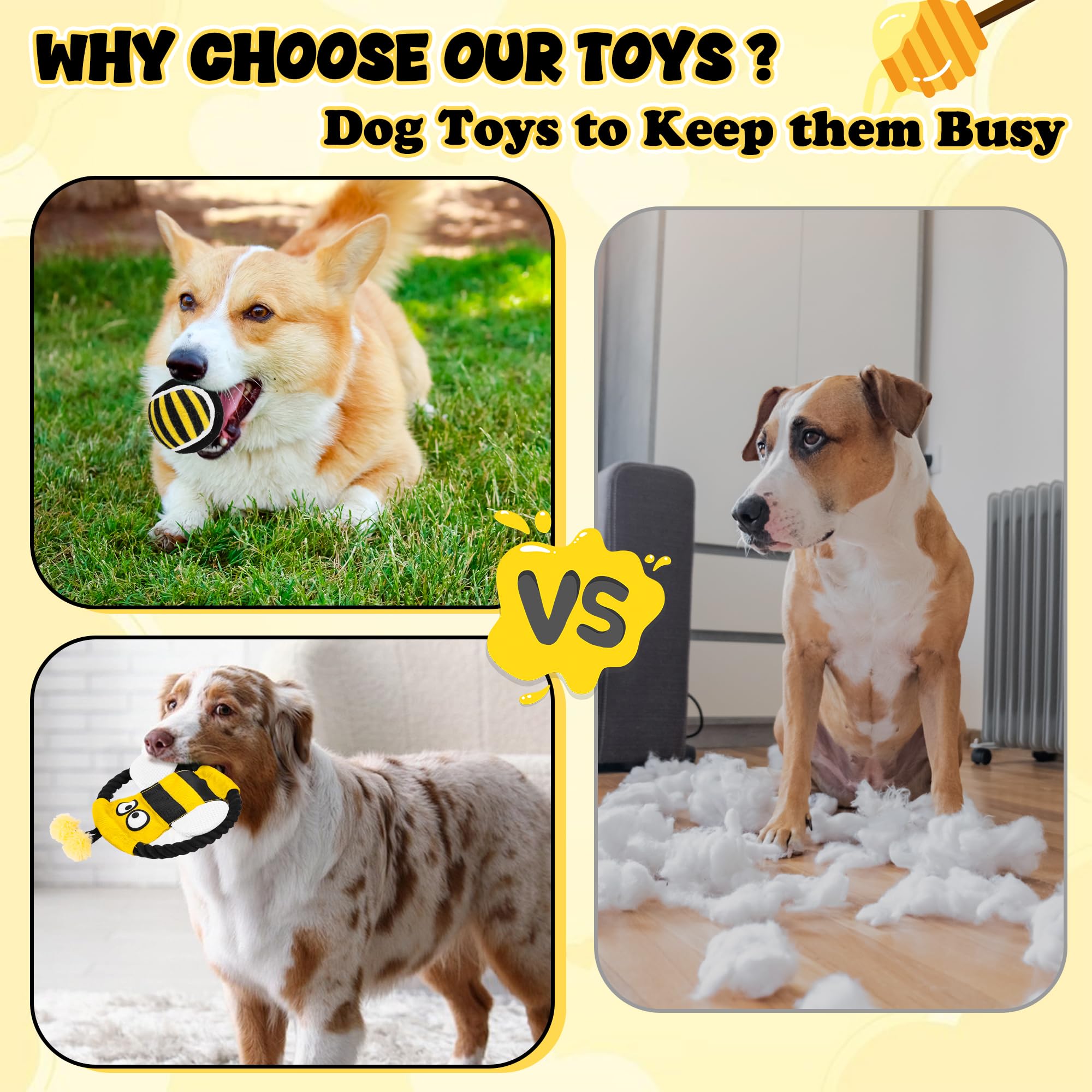 Lot de 4 jouets couineurs pour chien, jouets interactifs en corde naturelle, disque volant froissé, balle de tennis, mangeoire pour puzzle, jouets sûrs et durables pour chiens de petite et