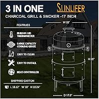 Vista 3 de Charcoal BBQ Grill, Heavy Duty 3-in-1 Barbecue Smoker Grill for Garden Camping Outdoor Cooking and Grilling