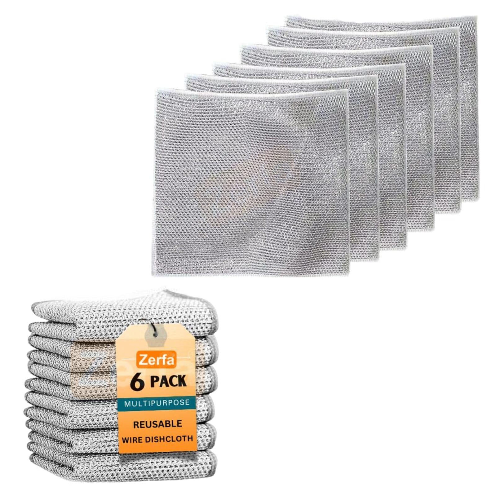 Zerfa 6 Pcs Non-Scratch Wire Dishcloth, Multipurpose Wire Dishwashing Scrubber for Wet and Dry, Easy Rinsing, Reusable, Wire Cleaning Cloth for Kitchen, Sinks, Pots, Pans (B0D59M5LRJ) Amazon Price History, Amazon Price Tracker