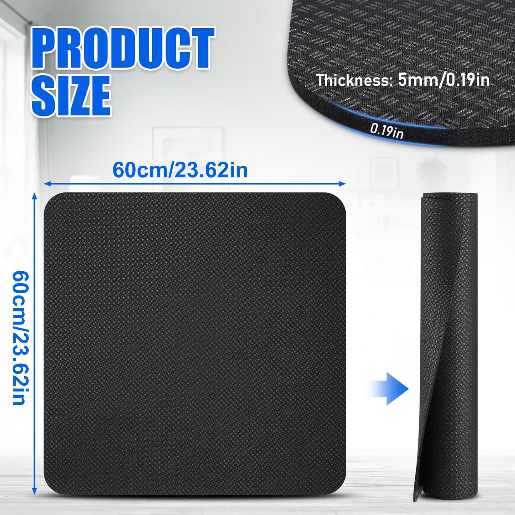 Tapis anti-vibration antidérapant des deux côtés - 60 x 60 cm - Tapis en caoutchouc antidérapant - Tapis de réfrigérateur en silicone - Léger et imperméable - Pour réfrigérateur - Pour sèche-linge et - 3