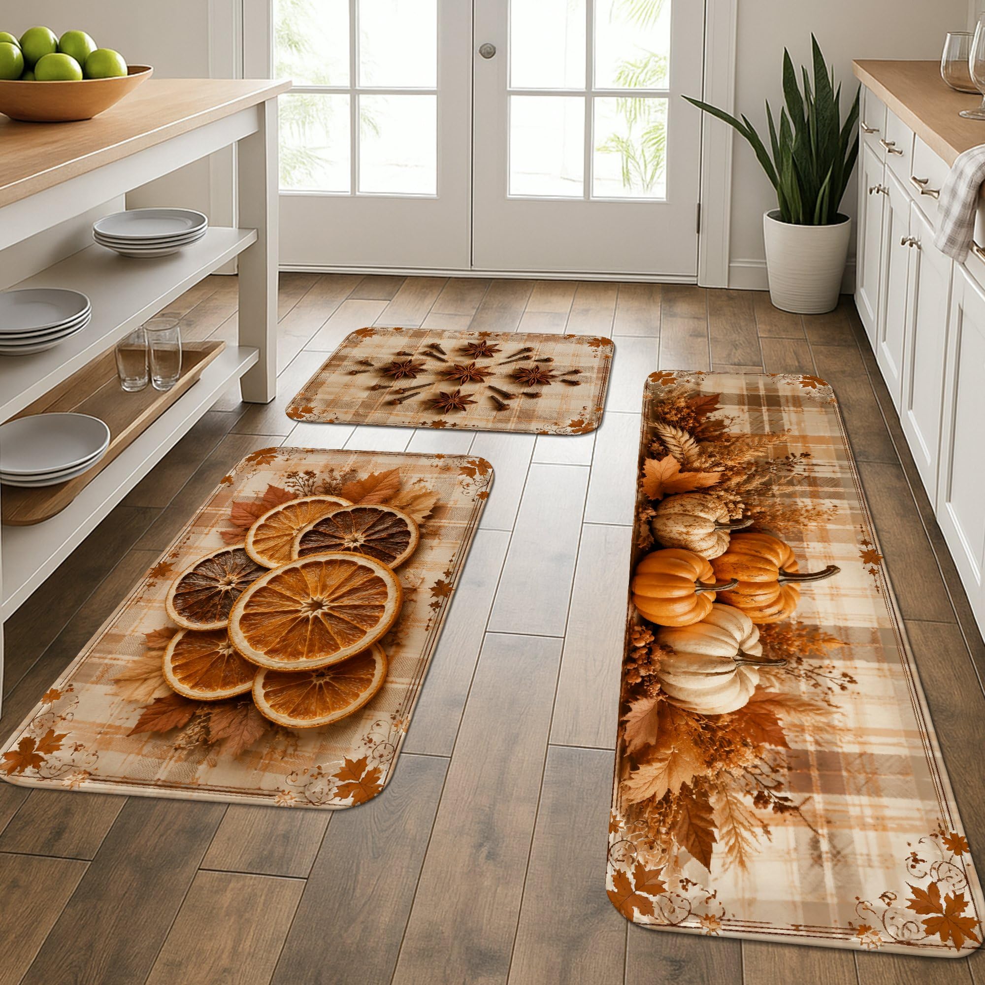 Tapis de cuisine rustiques orange lot de 3 lavables pour évier