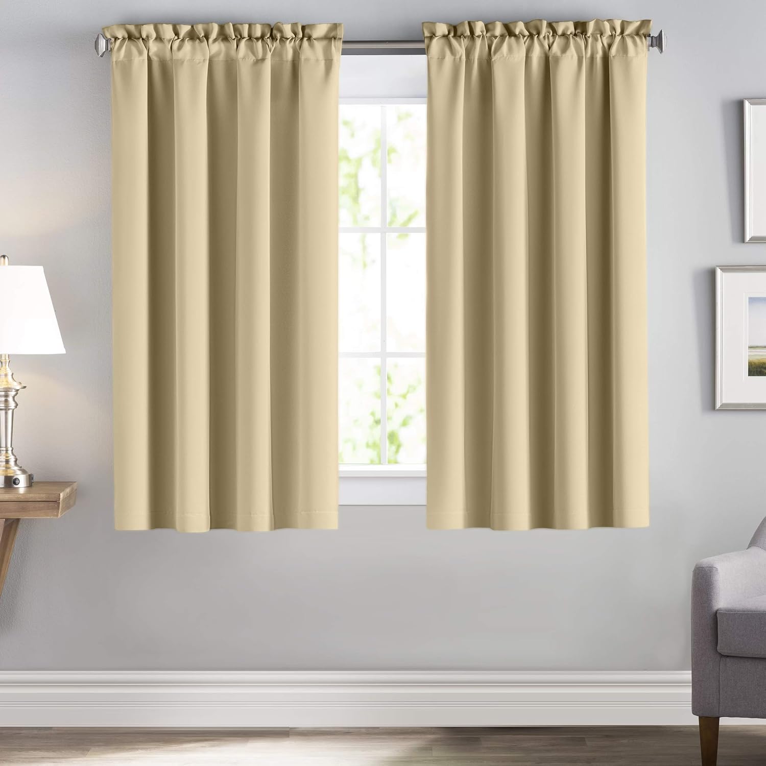 downluxe Blackout Curtains, Rod Pocket Window Drapes and Curtains for Living Room, Cream Beige, 52x45, 2 Panels
