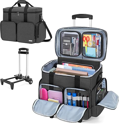 Miniatura 1 de CURMIO Bolsa de mano con ruedas para profesores con compartimento acolchado para laptop de hasta 15.6 pulgadas, bolsa con ruedas para profesores,