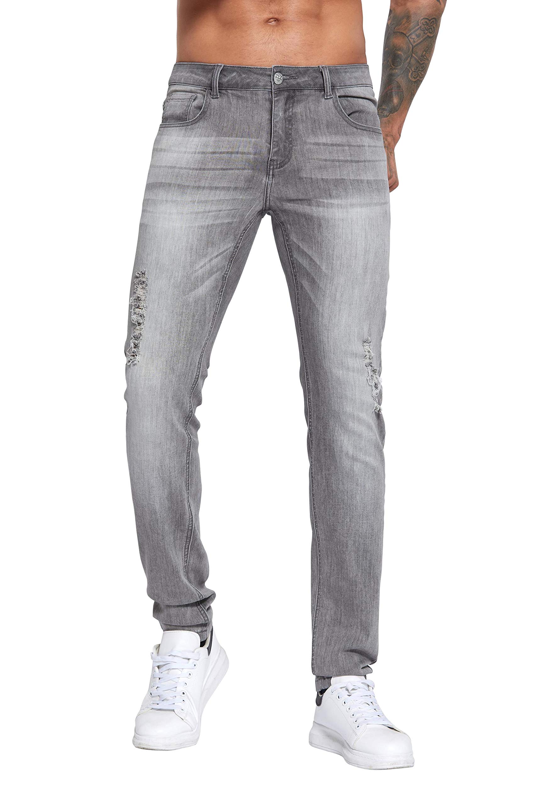 Zewool Jeans Uomo Slim Fit Elasticizzati: Leggeri A Costine Con Effetto Strappato E Stampa Y2K - Denim Distrutto Primavera/Estate