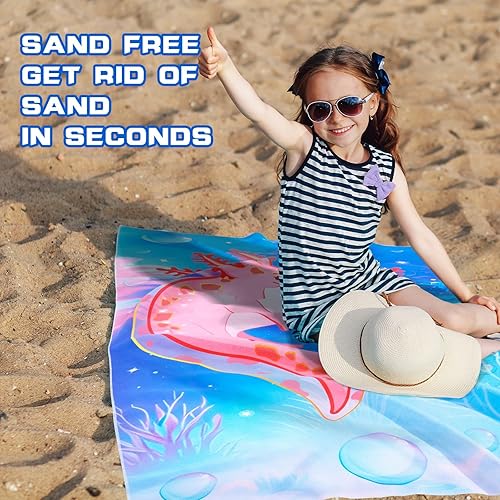 Miniatura 5 de WERNNSAI Toalla de playa de dinosaurio para niñas  30 x 60 pulgadas Axolotl toallas de natación sin arena para niñas, baño, piscina, camping, toalla