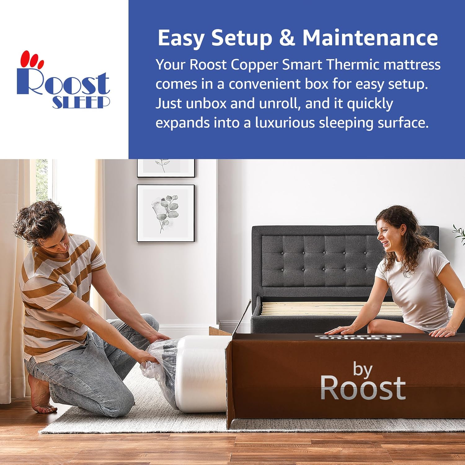 ROOST SLEEP 14-Inch Full Mattress with Medium Firm Support, CertiPUR-US Certified, Copper Smart Thermic Cooling Gel Memory Foam for Hot Sleepers, Made in USA