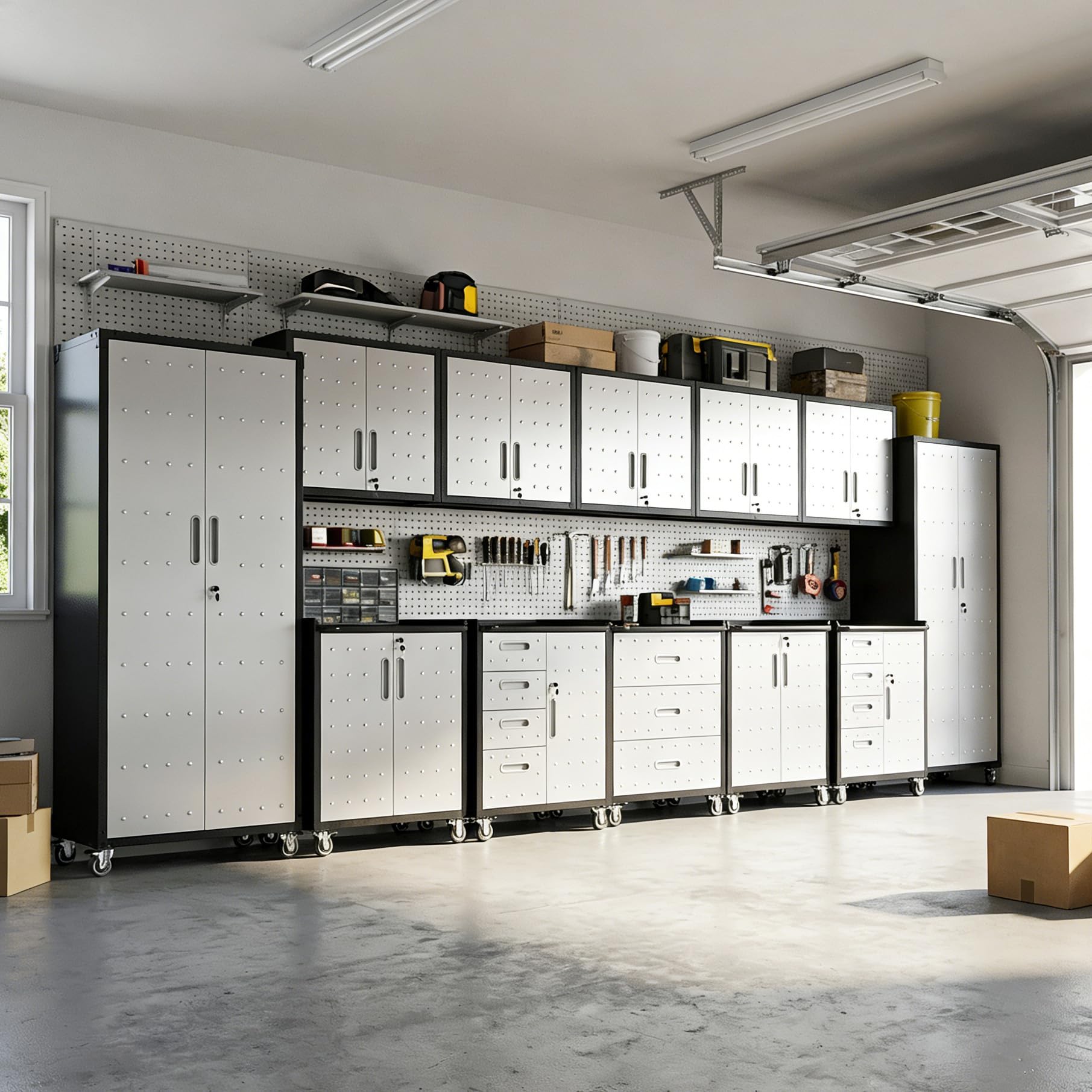 12-Piece Heavy Duty Steel Garage Cabinet System | All-in-One Modular Garage Cabinet Set for Ultimate Workshop Organization | Easy Assembly Garage Storage Cabinets &amp; Tool Bench
