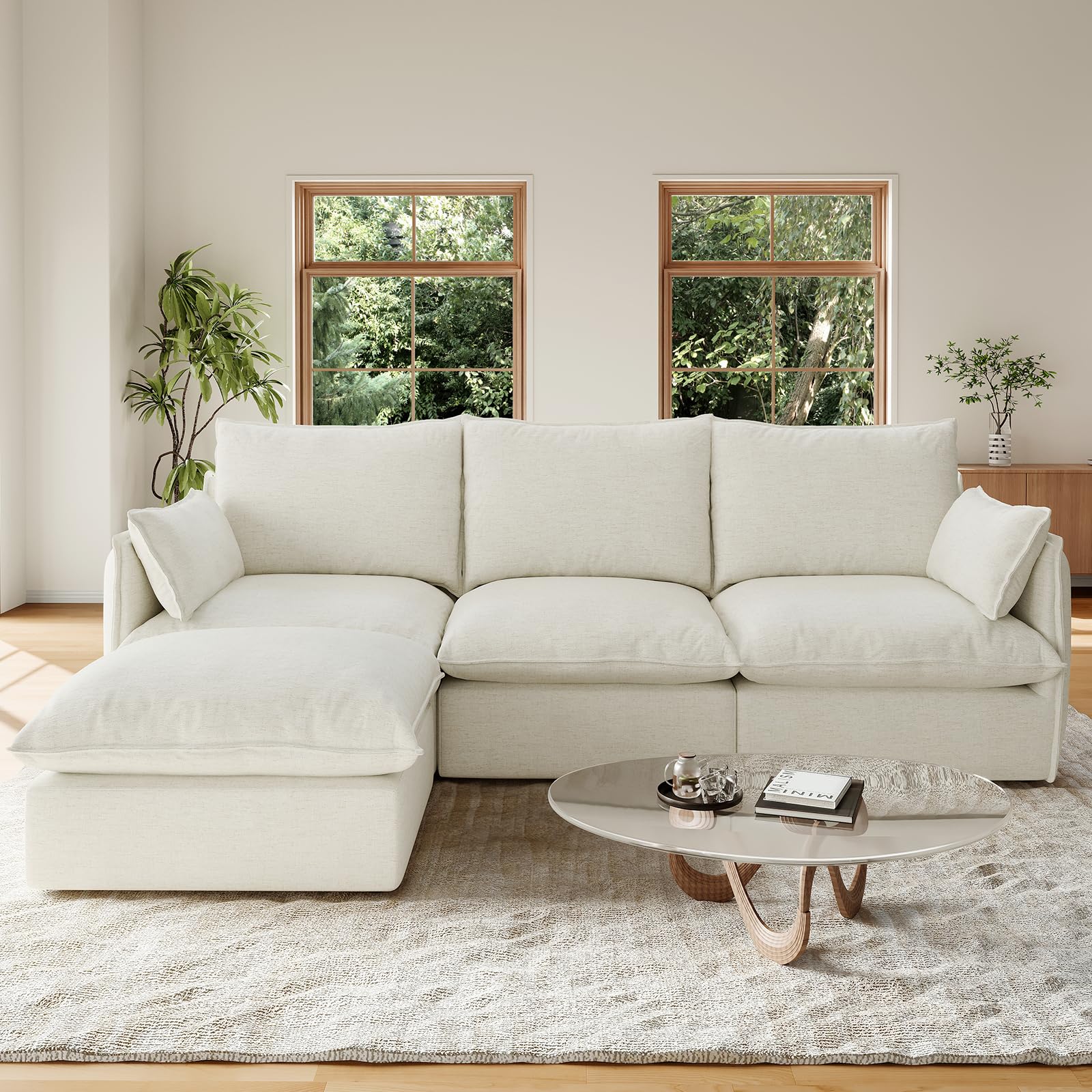 94.5" L Shape Cloud Modular Sectional,4 Seater Waterproof High Backrest Sectional Sofas,Down Filled Modular Couch with Removable Washable Cover for Living Room,Cream White(similar couch see pics)