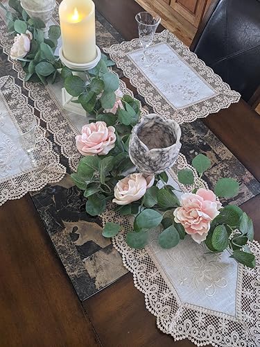 Miniatura 4 de Galleria di Giovanni Bufanda de encaje bordada para tocador, mantel de mesa, color beige natural, neutro, 66 x 13 pulgadas