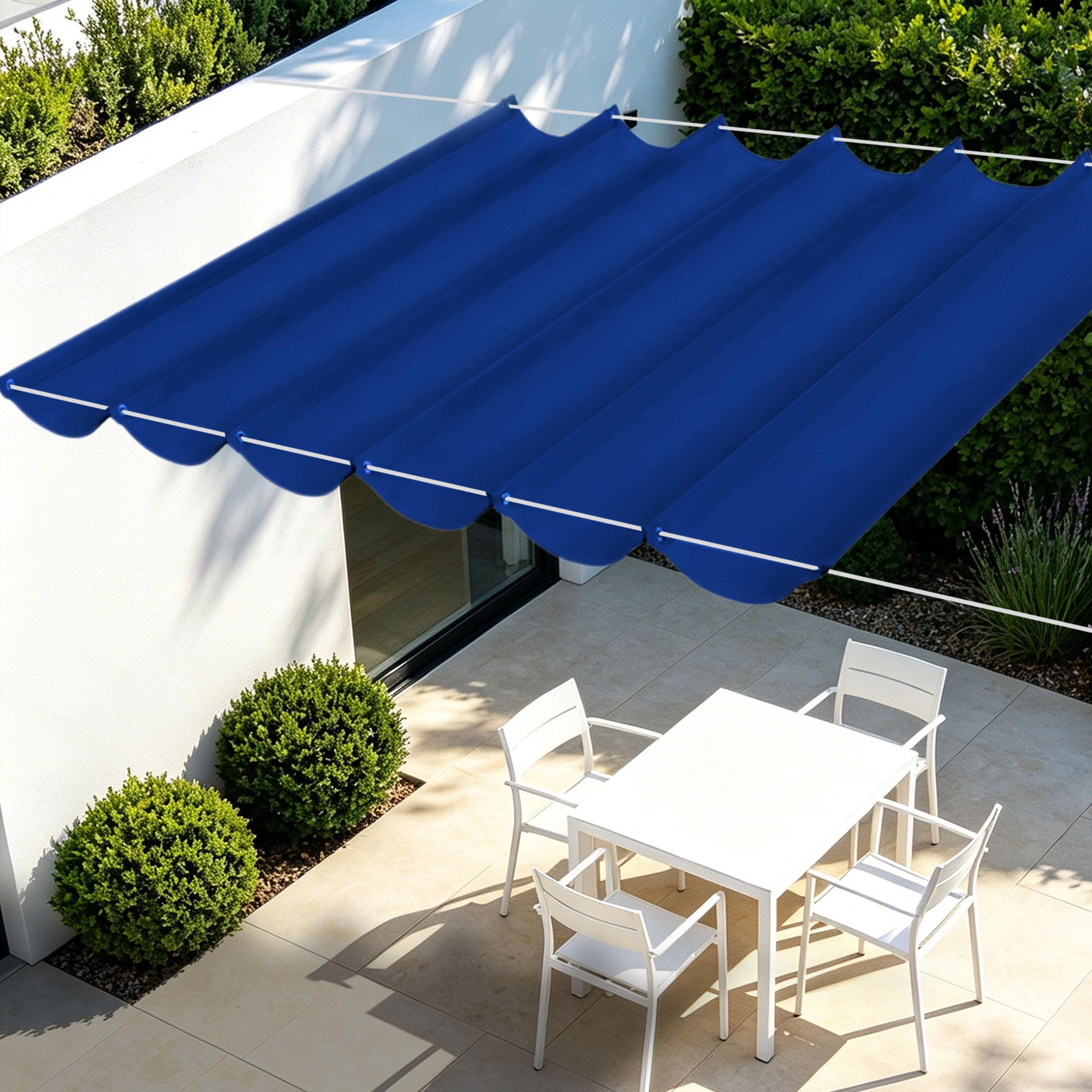Toile ombrage rétractable vague 550x840 cm étanche bleu foncé pour grand patio