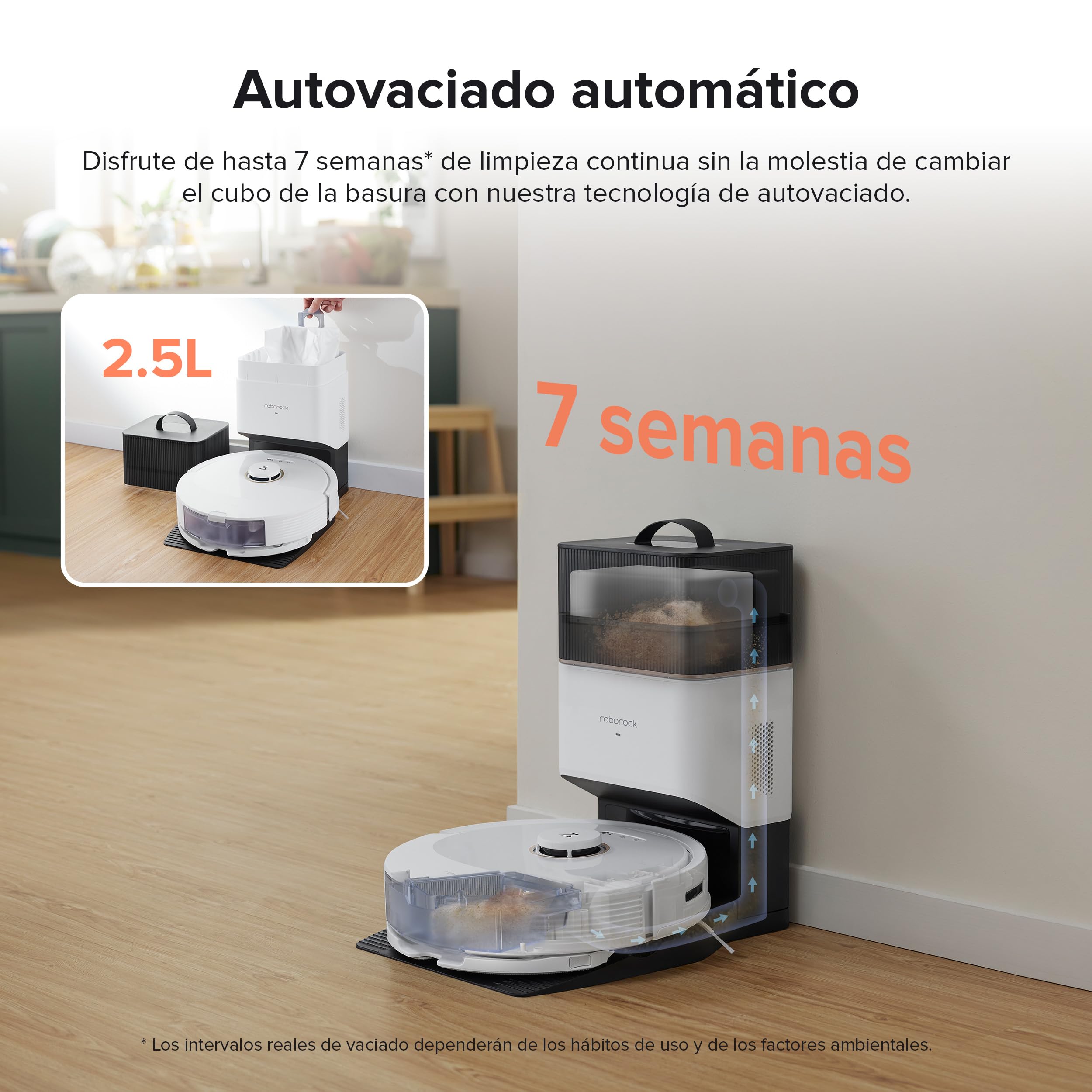 roborock Q8 Max+ Robot Vacuum Cleaner with Suction Station, DuoRoller Brush, 5500Pa Suction Power, 2.5 L Dust Bag, 350 ml Water Tank, Mop Robot PreciSense LiDAR Navigation (White) view 5