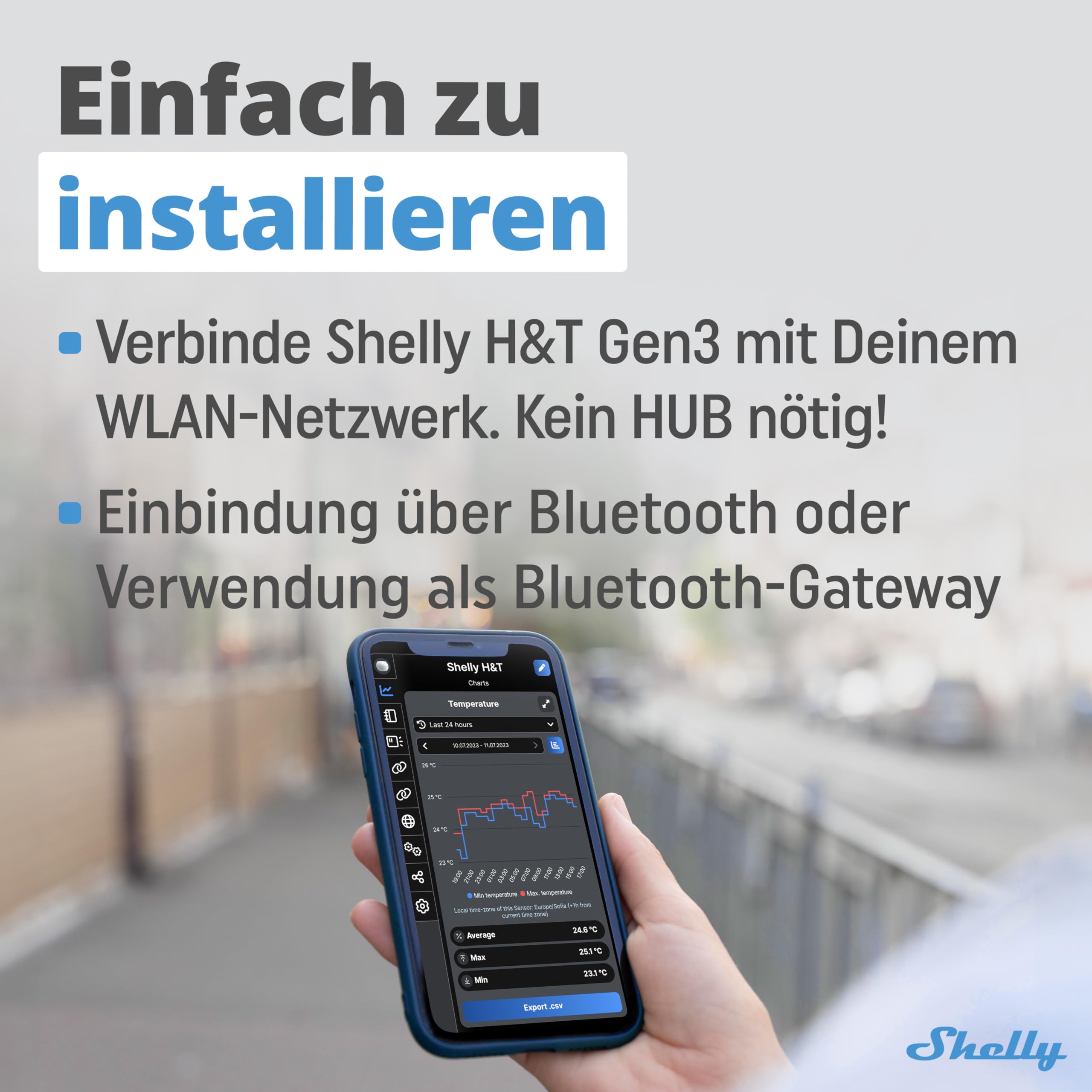 Shelly H&T Gen3 Schwarz | WLAN Smart Temperatur- und Feuchtigkeitssensor | Fernsteuerung | Smarte Szenen | Benachrichtigungen | Datenspeicherung | Kein Hub Erforderlich | Alexa & Google Home