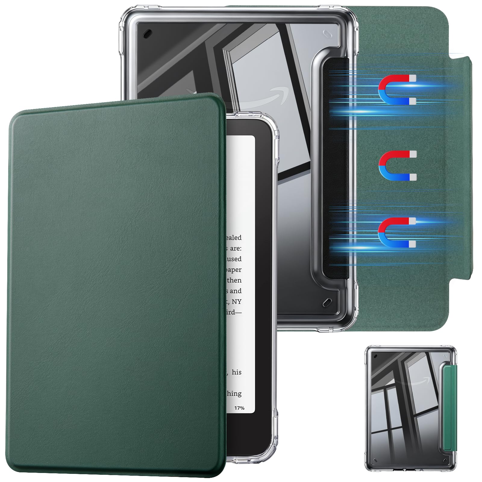 CoBak Detachable Magnetic Case for 7" Kindle 12th Gen 2024,Dark Green
