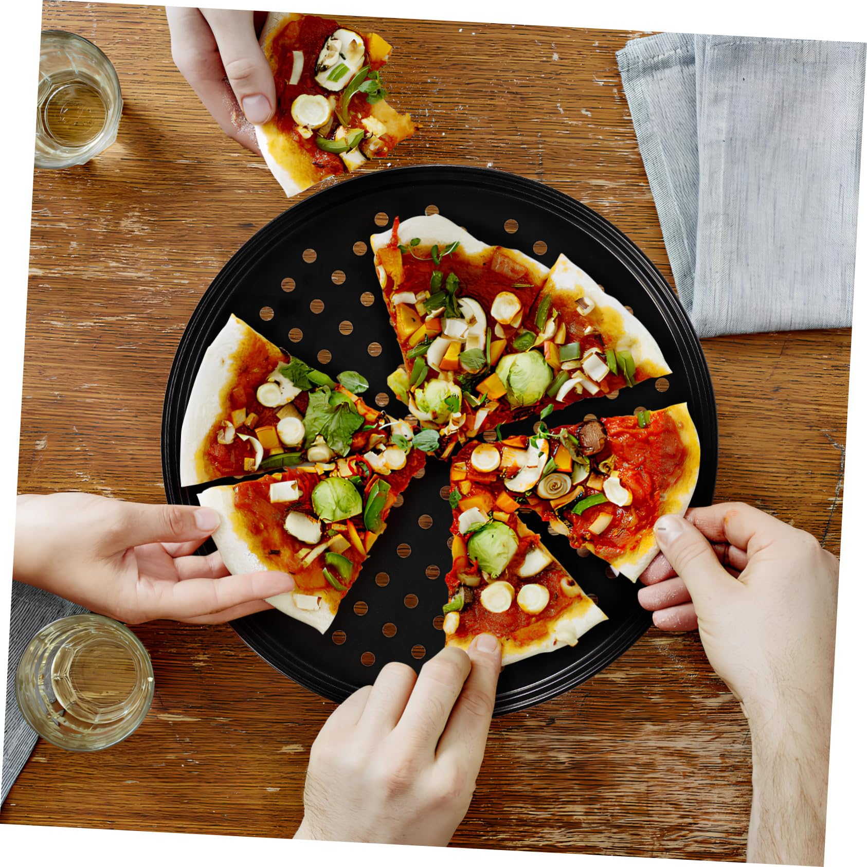 LABRIMP Teglia Pizza Rotonda 2 Pezzi in Acciaio al Carbonio Nero