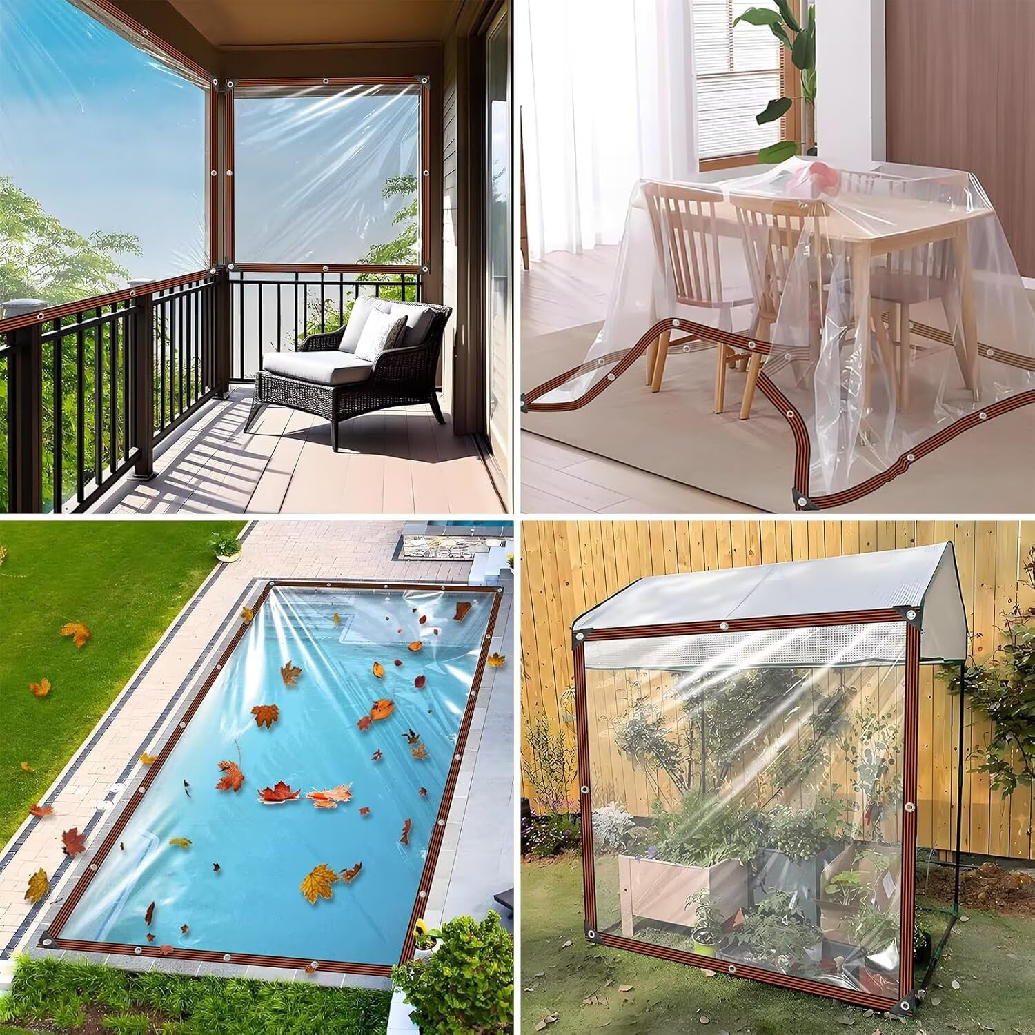 EMEKIAN Transparente Plane 3x4m - Wasserdichte Abdeckplane Mit Ösen