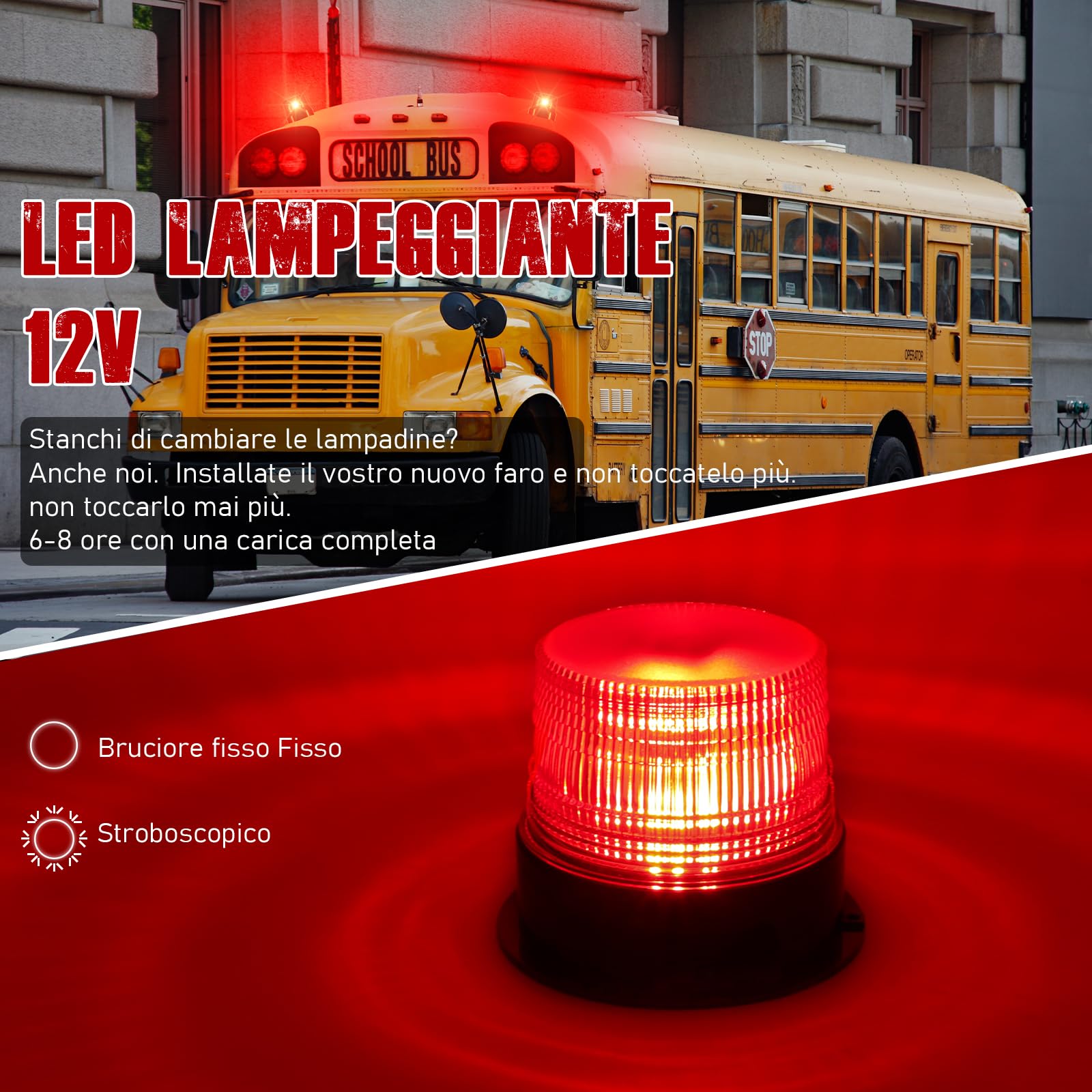 Dinfu lampeggiante a batteria 12V LED lampeggiante senza fili stroboscopica rosso segnalazione lampeggiante di emergenza rosso Luce Rotante magnetica per camion trattore SUV j-eep