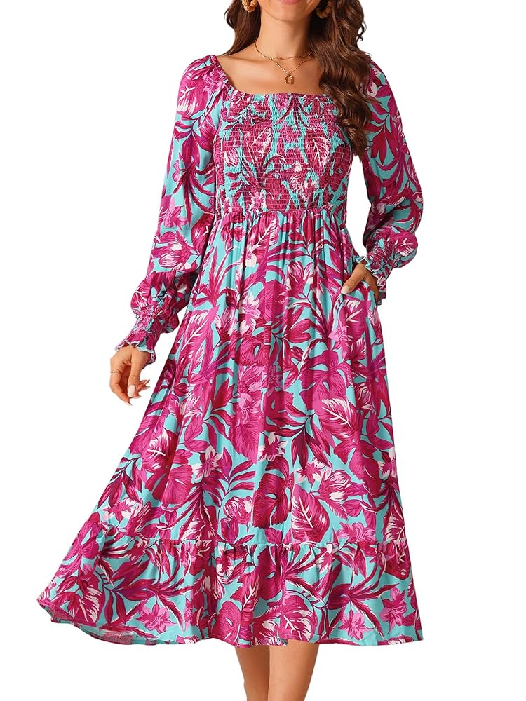 【店舗限定色】Winter Floral Long-sleeve Dress M Seta T Women's Spring Floral Dresses Long Sleeve Square Neck