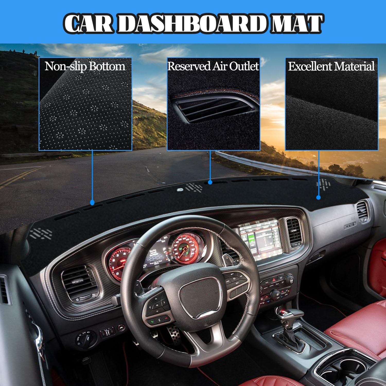 Dashboard Cover Dash Cover Mat Pad Carpet Custom Fit for Dodge Charger 2011-2023 Accessories Anti-Skid Center Console Protector Cover Mat(Black Edge)