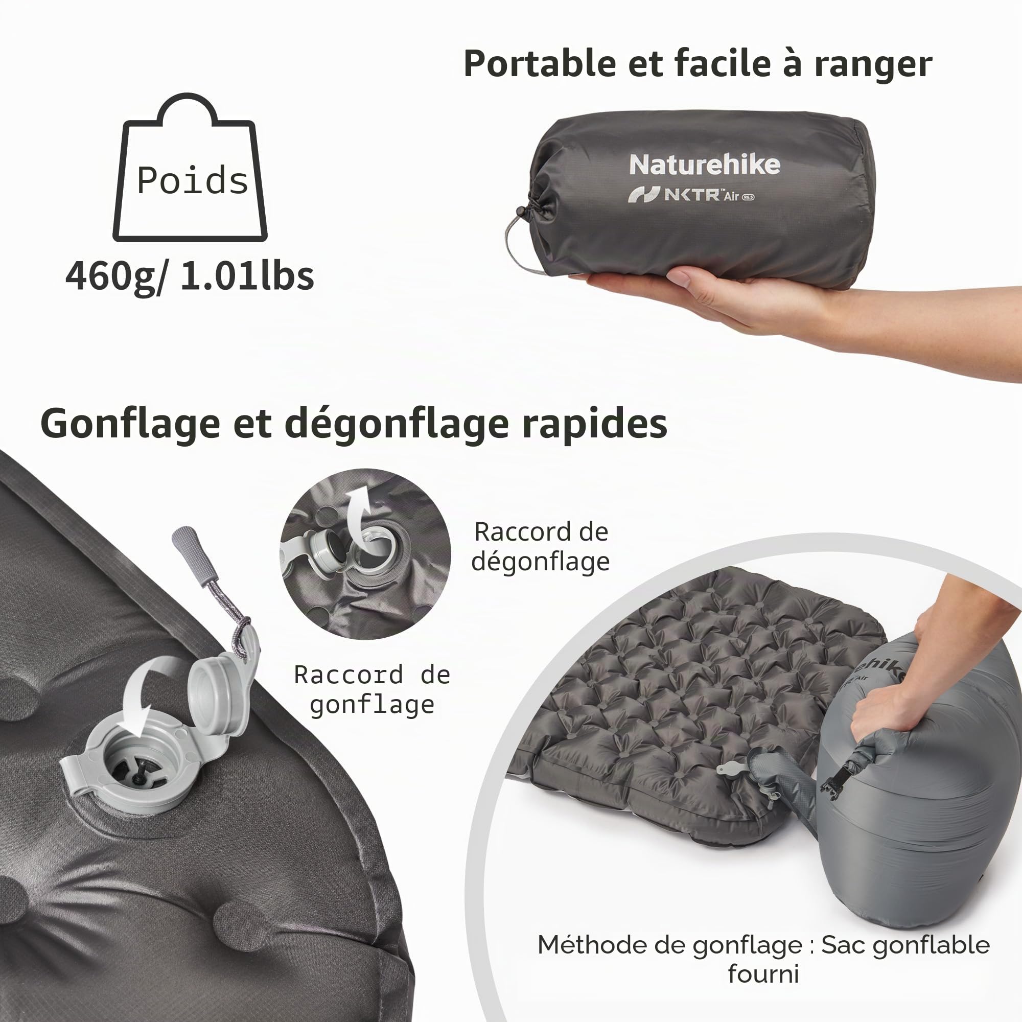 Naturehike Thermal 6,5 R Matelas de Camping résistant au Froid avec parois latérales, 4 Saisons, 10 cm d'épaisseur, Ultra léger, Auto-gonflant, Durable, avec Sac Gonflable