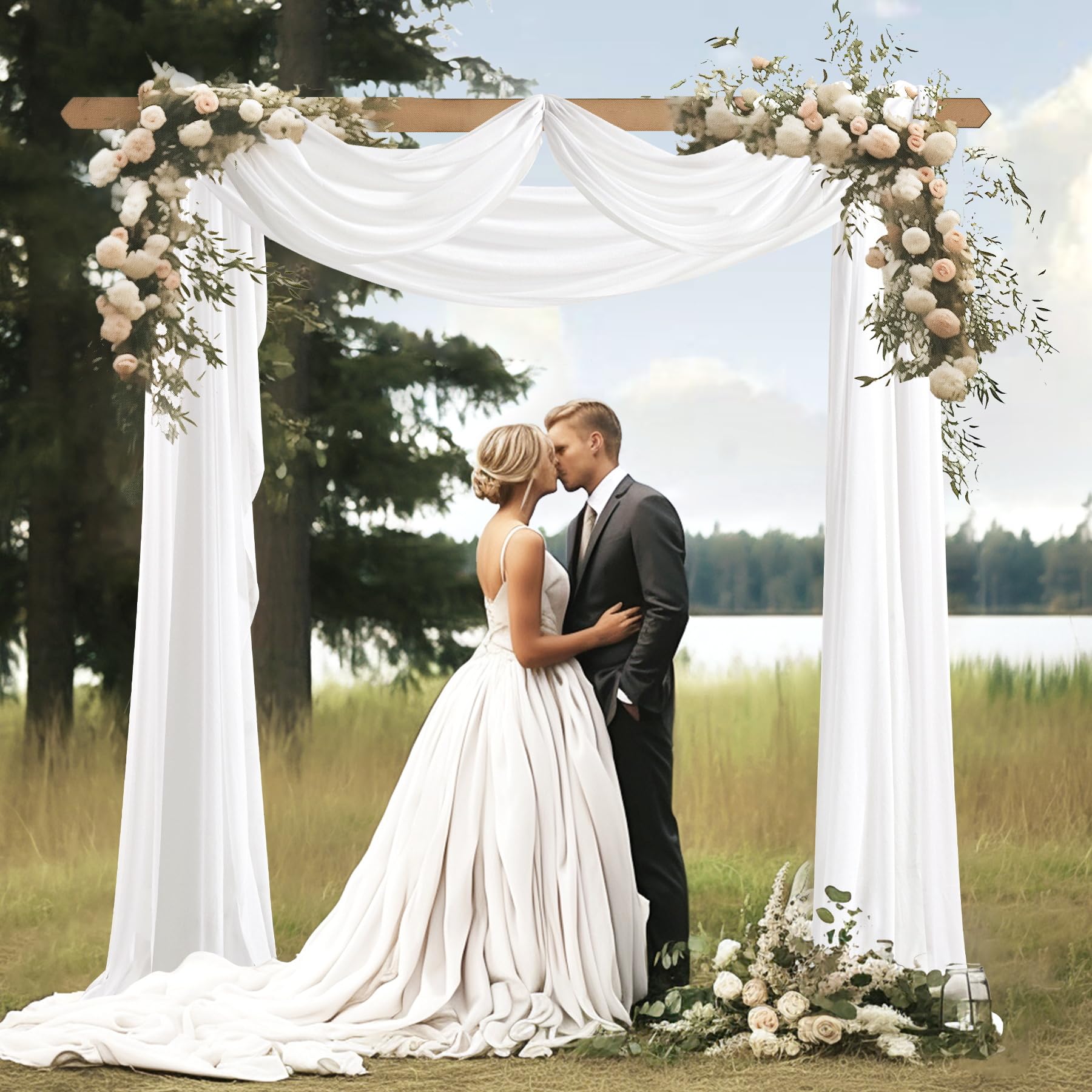 Drapierstoff für Hochzeitsbögen, 76,2 x 6,2 m, 3 Paneele, weiß, durchscheinend, extra breite und lange Hintergrundvorhänge für Hochzeitsbögen, Zeremonie, Geburtstag, Party-Dekorationen