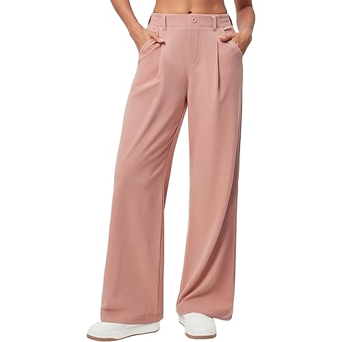 Ewedoos Wide Leg Pants Woman Stretchy Work Dress Pants Women Pull on Business Casual Slacks Trousers Fall Outfits 26"/28"