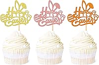 Vista 14 de Ercadio 24 piezas de decoración para tartas, con temática de conejo de Pascua para cumpleaños de primavera, suministros de fiesta de baby shower