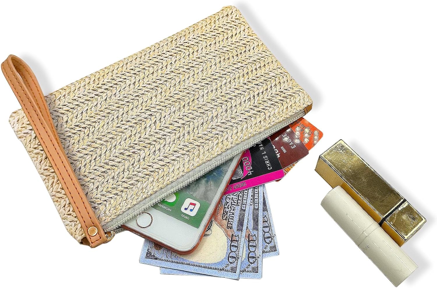 Beurlike Straw Clutch Purses for Women Beach Wristlet Wallet Small Cross body bag for Girls