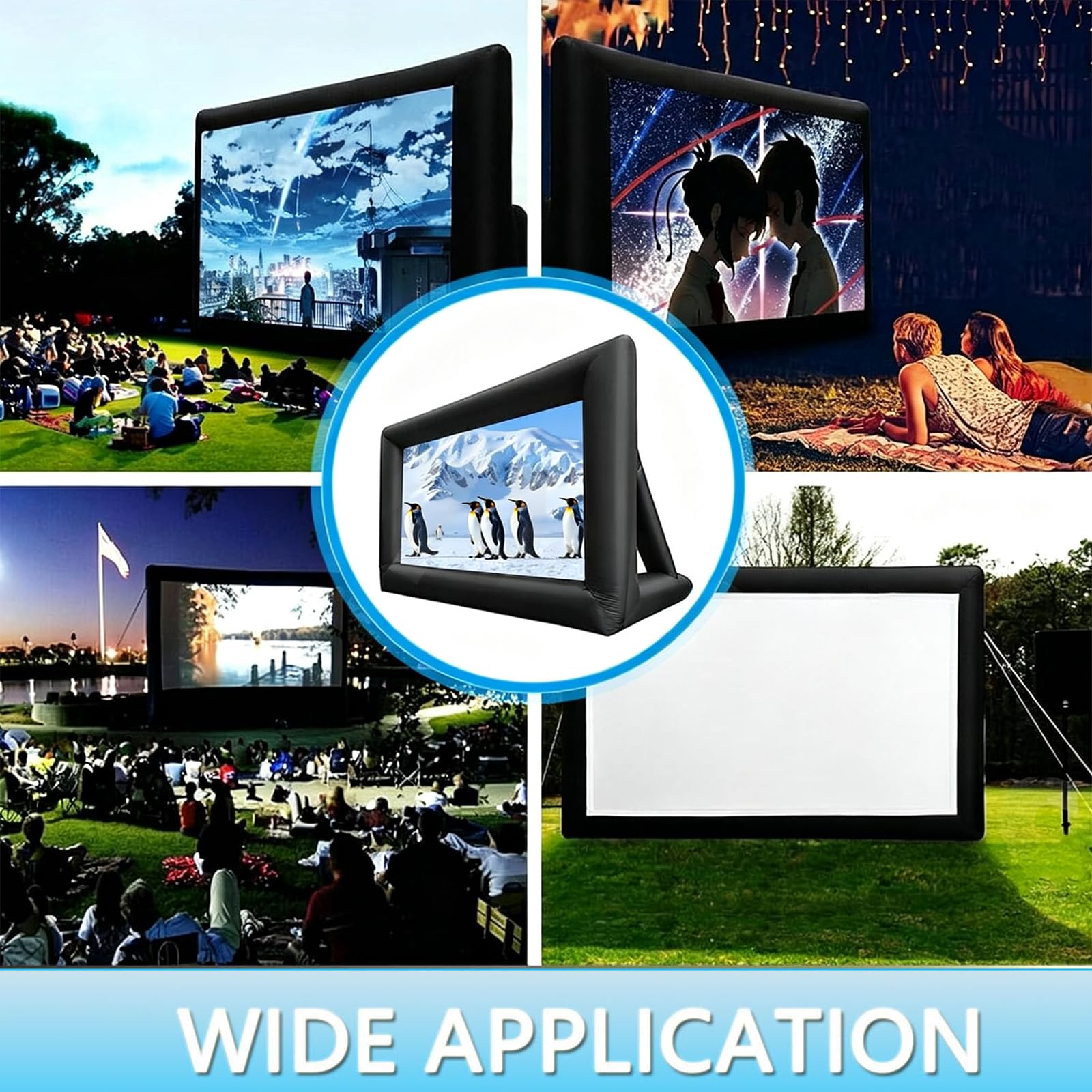 Schermo Gonfiabile 16:9 per Cinema all’Aperto con Borsa | Retro Nero, Gonfiaggio in 2–4 Min e Telo Lavabile a Proiezione Frontale per Giardini, Spiagge ed Eventi(16ft)