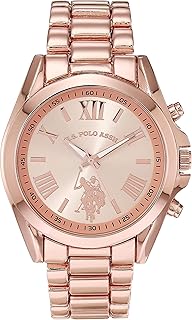 Accutime U.S. Polo Assn. Women's Rose Gold Chronograph-Style Watch – Polished Finish with Roman Numerals, Durable Metal Bracelet, and Quartz Movement for Stylish Everyday Wear