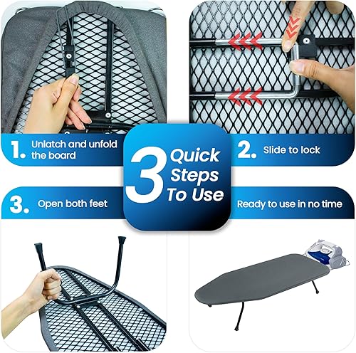 Miniatura 7 de Tabla de planchar de mesa con panel de malla metálica, tabla de hierro plegable, tabla de hierro pequeña resistente con cubierta resistente al calor
