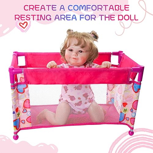 Miniatura 8 de BABESIDE Cuna de muñeca de bebé con bolsa de almacenamiento, cama plegable para muñecas Reborn de 17 a 21 pulgadas, accesorios de muñecas Reborn