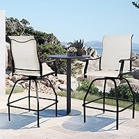 Vista 5 de LEVELEVE Juego de 2 taburetes de bar giratorios para patio, muebles de textileno para exteriores, estabilidad para todo tipo de clima (2, tela beige)