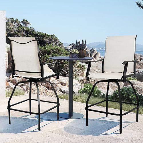 Miniatura 11 de LEVELEVE Juego de 2 taburetes de bar giratorios para patio, muebles de textileno para exteriores, estabilidad para todo tipo de clima