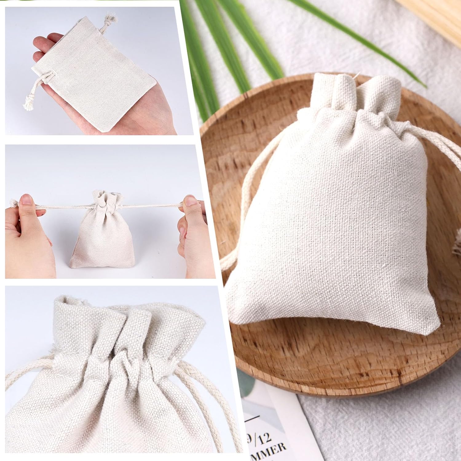 VGOODALL 24PCS Cotton Drawstring Bags, 4 x 6 Inch Reusable Muslin Sachet Bag Coffee Tea Brew for Christmas Party Home Supplies - Image 3